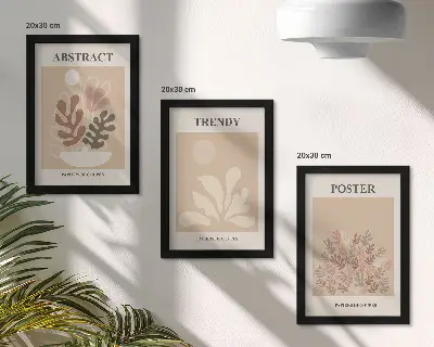 3-piece wall art set plant motifs in shades of beige and brown