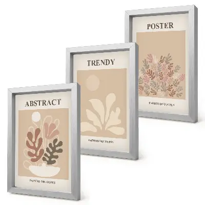 3-piece wall art set plant motifs in shades of beige and brown
