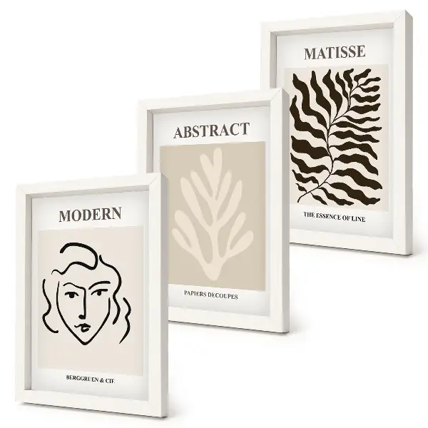 3-piece Henri Matisse wall art set face and leaves illustrations