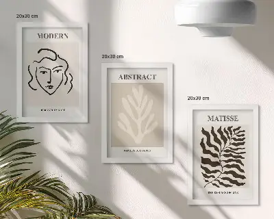 3-piece Henri Matisse wall art set face and leaves illustrations