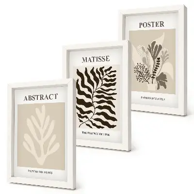 Photo frame wall with plant patterns in shades of beige and brown