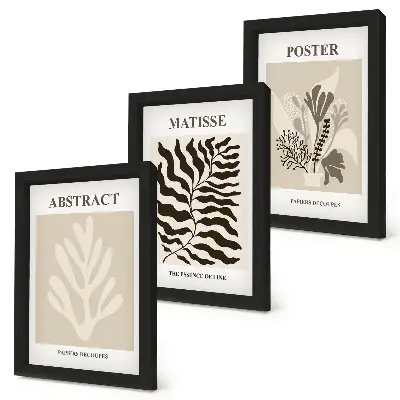 Photo frame wall with plant patterns in shades of beige and brown