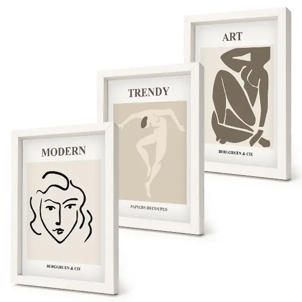 Abstract portraits in muted colors framed triptych