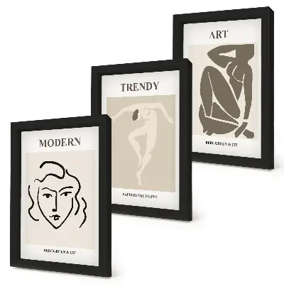 Abstract portraits in muted colors framed triptych