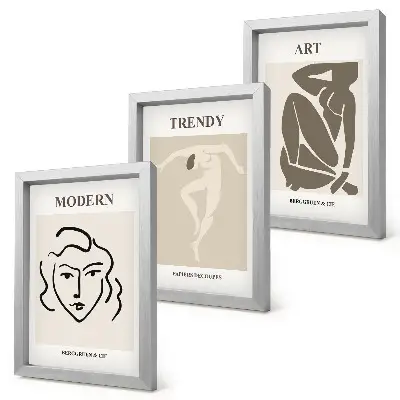 Abstract portraits in muted colors framed triptych