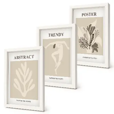 3-piece wall art set with plant patterns in shades of beige and brown