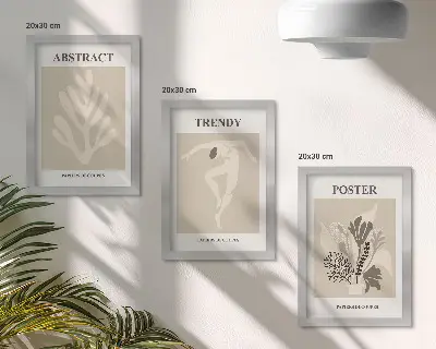 3-piece wall art set with plant patterns in shades of beige and brown