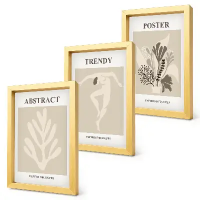3-piece wall art set with plant patterns in shades of beige and brown