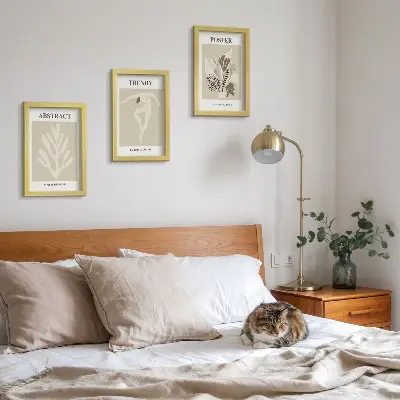 3-piece wall art set with plant patterns in shades of beige and brown