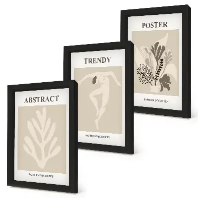 3-piece wall art set with plant patterns in shades of beige and brown