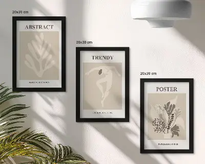 3-piece wall art set with plant patterns in shades of beige and brown