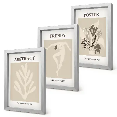 3-piece wall art set with plant patterns in shades of beige and brown