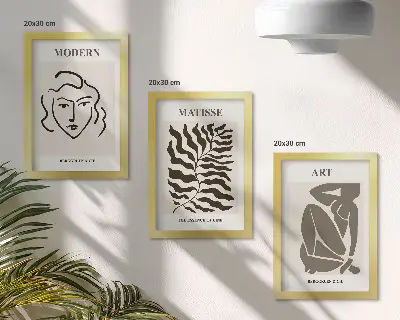 Photo frame wall gallery stylish graphic art with geometric lines and figures in neutral colors