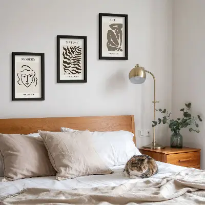 Photo frame wall Stylish graphics with lines and figures in neutral colors