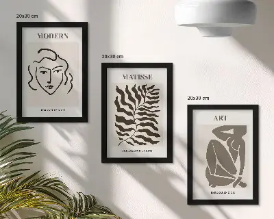 Photo frame wall gallery stylish graphic art with geometric lines and figures in neutral colors