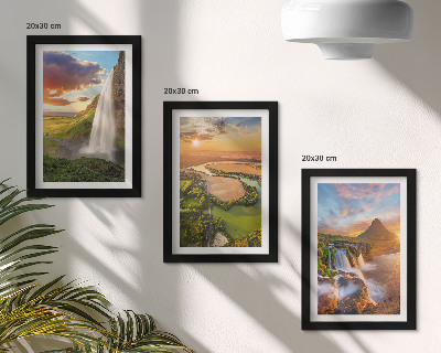 Framed triptych Waterfalls, mountain landscapes and rivers at sunset