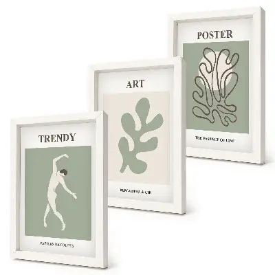 3-piece wall art set featuring abstract figures and plant motifs in subdued colors
