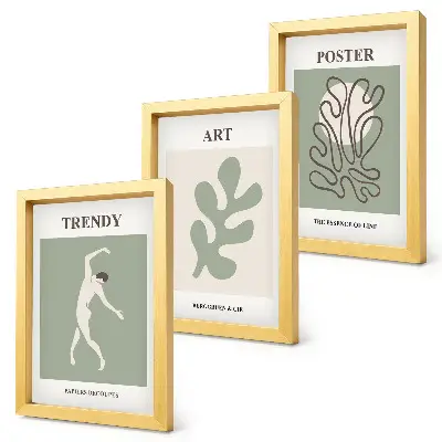 3-piece wall art set featuring abstract figures and plant motifs in subdued colors