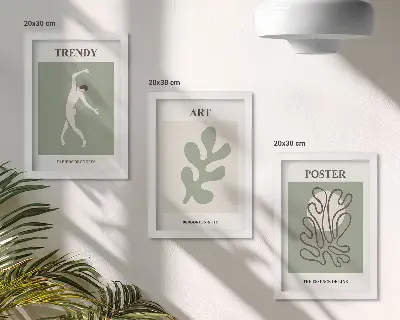 3-piece wall art set featuring abstract figures and plant motifs in subdued colors