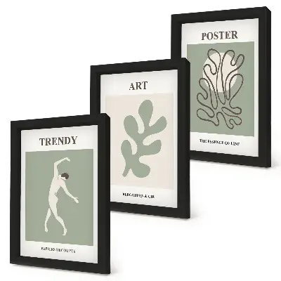 3-piece wall art set featuring abstract figures and plant motifs in subdued colors