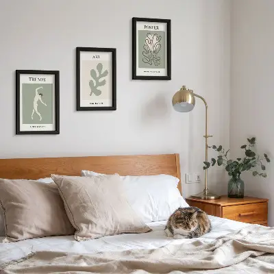 3-piece wall art set featuring abstract figures and plant motifs in subdued colors