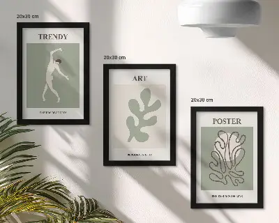 3-piece wall art set featuring abstract figures and plant motifs in subdued colors