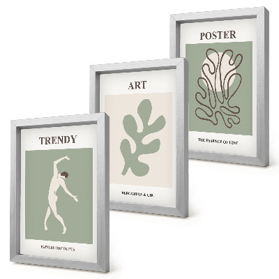 3-piece wall art set Abstract figures and plant motifs in subdued colors