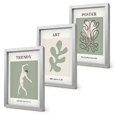 3-piece wall art set featuring abstract figures and plant motifs in subdued colors