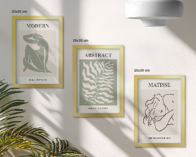 Photo frame wall Stylish paintings in shades of green with figures and leaves