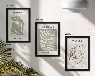 Photo frame wall Stylish paintings in shades of green with figures and leaves