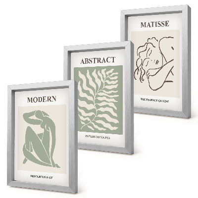 Photo frame wall Stylish paintings in shades of green with figures and leaves