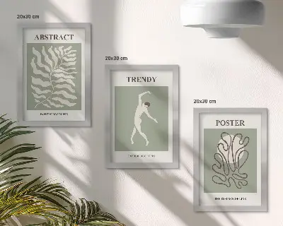 3-piece wall art set featuring plant patterns in shades of green by Henri Matisse