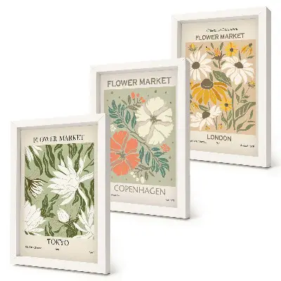 Floral motifs from various cities around the world framed triptych