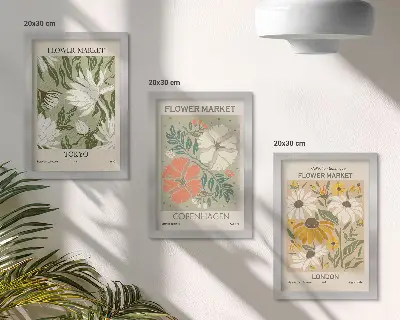 Floral motifs from various cities around the world framed triptych