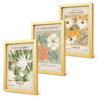 Floral motifs from various cities around the world framed triptych