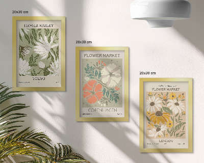 Framed triptych Floral motifs from various cities around the world