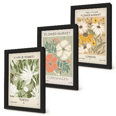 Framed triptych Floral motifs from various cities around the world