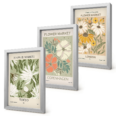 Framed triptych Floral motifs from various cities around the world