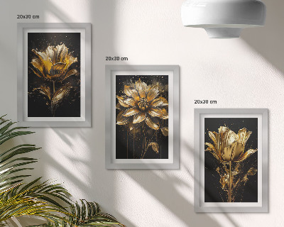 3-piece wall art set Flowers in shades of yellow on a dark background