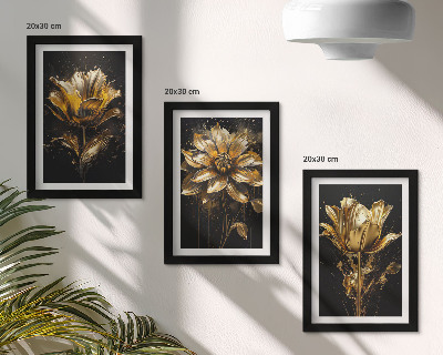 3-piece wall art set Flowers in shades of yellow on a dark background