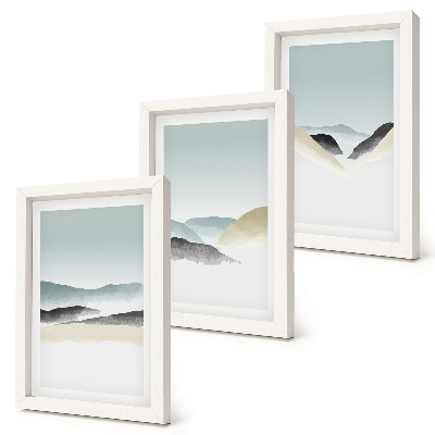 Framed triptych Minimalist mountains in delicate pastels