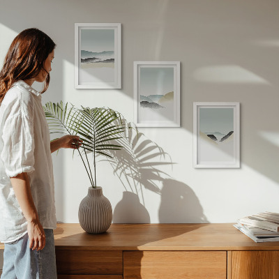 Framed triptych Minimalist mountains in delicate pastels