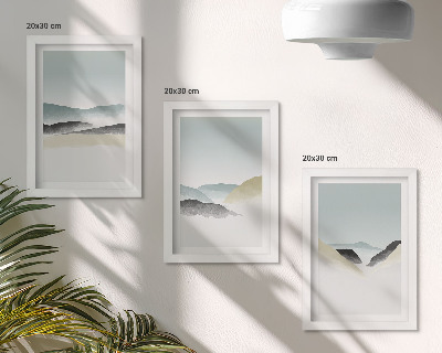Framed triptych Minimalist mountains in delicate pastels