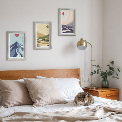 3-piece wall art set Mountains in pastel colors, Japandi style
