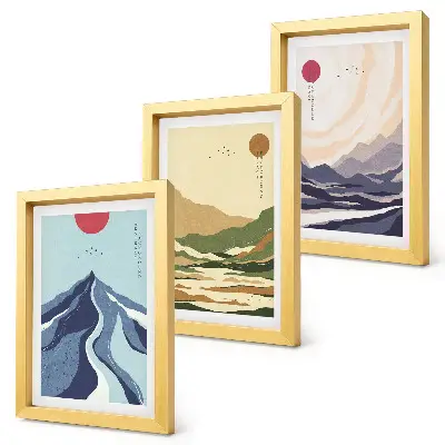 3-piece wall art set mountains in pastel colors in Japandi style
