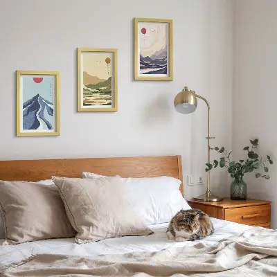 3-piece wall art set mountains in pastel colors in Japandi style