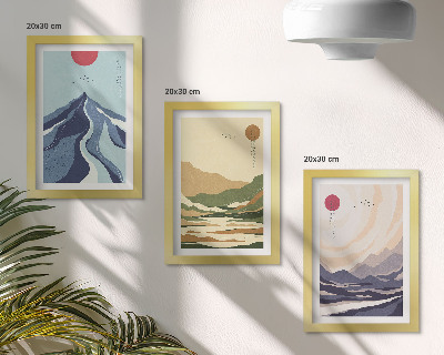 3-piece wall art set Mountains in pastel colors, Japandi style