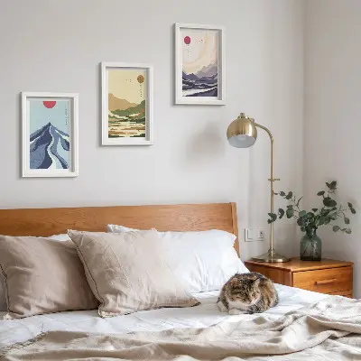 3-piece wall art set mountains in pastel colors in Japandi style