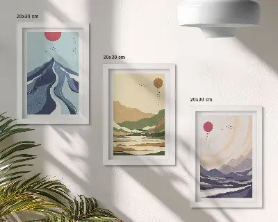 3-piece wall art set mountains in pastel colors in Japandi style