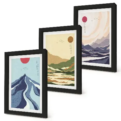 3-piece wall art set mountains in pastel colors in Japandi style